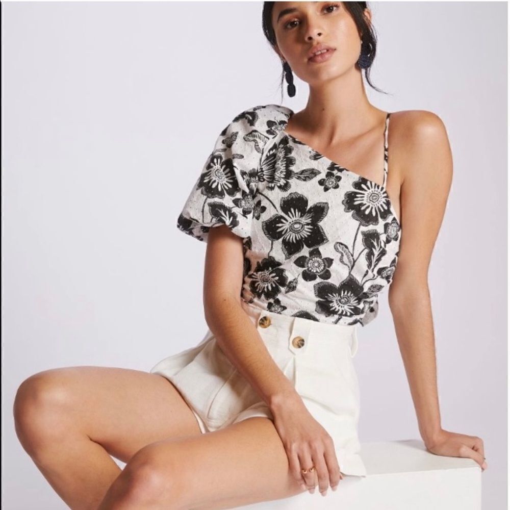NEW Anthropologie Maeve Floral Eyelet Blouse Bow Back Black White 10 - Picture 12 of 13